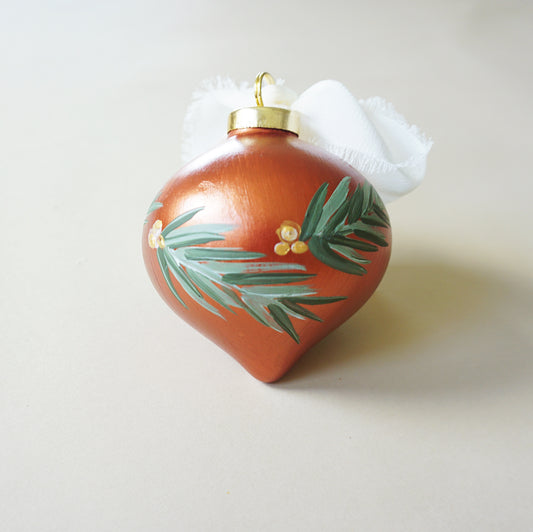 Bronze + Pine Branches- Christmas Tree Ceramic Ornament