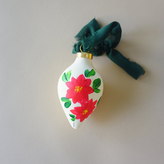 Red Poinsettia Flowers Pendent Shape- Christmas Tree Ceramic Ornament