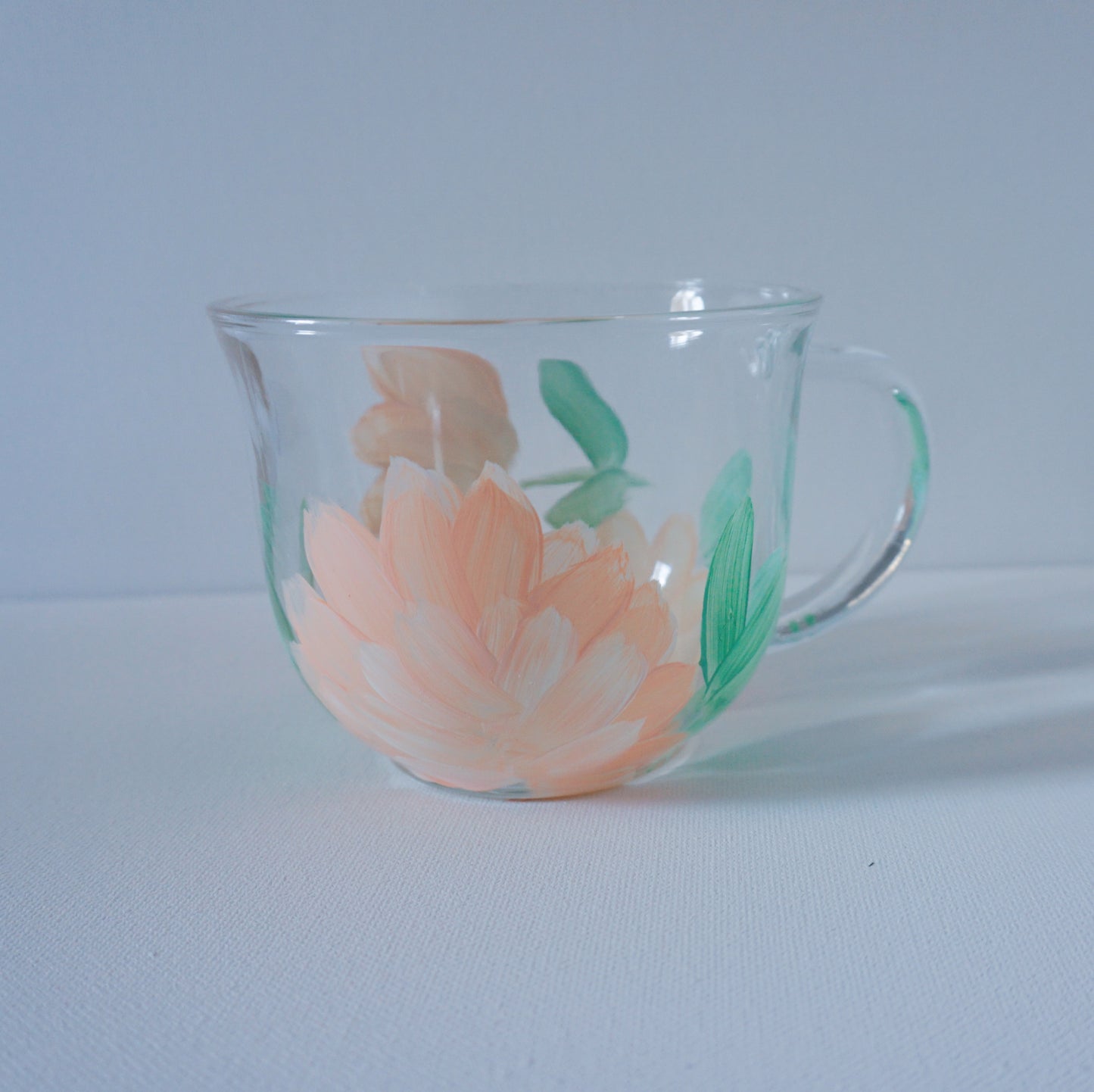 Hand Painted Glass Mug - Peach Flower